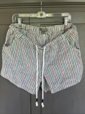 Natural Reflections Striped Drawstring Shorts in Pink & Blue